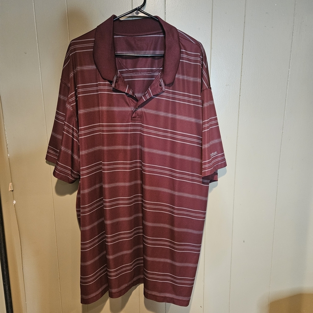 Reebok Men’s Burgundy Striped Polo Shirt Size 4X, Big & Tall Golf Casual Comfort